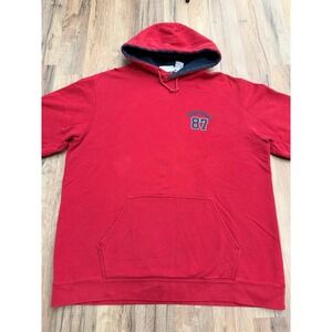 Aeropostale 87‎ Red Hoodie Vintage Y2K Graphic Pullover Sweatshirt Size L